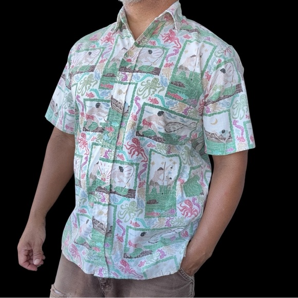 Reyn Spooner Dietrich Varez Aloha Shirt Full Button Ocean Spear Fishing Medium - Picture 3 of 6